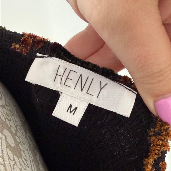 Elegant Black velvet burnout Floral Long Sleeve Dress sz M - Picture 3 of 12